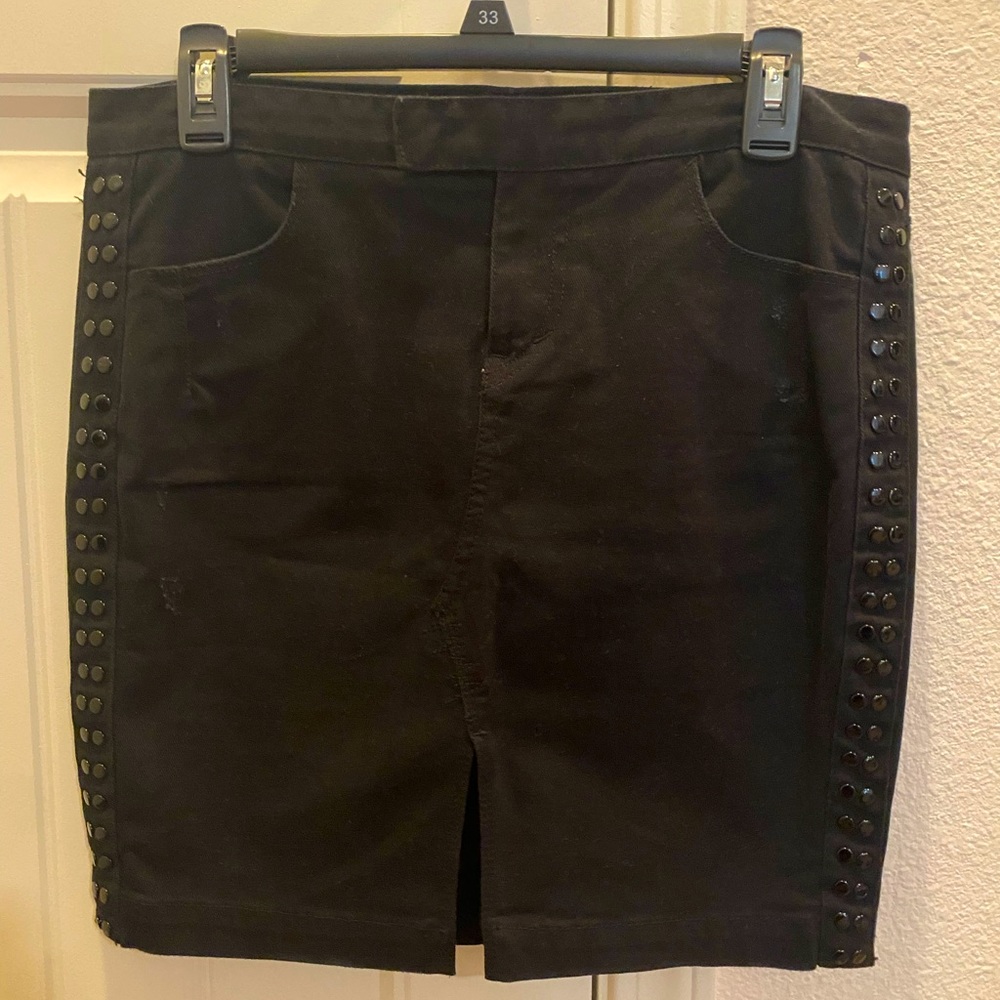 Armani Exchange Black Denim Studded Skirt